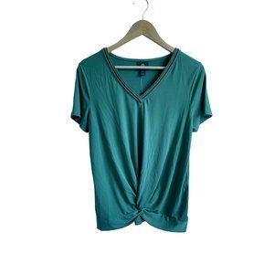 NWT JM Collection Green Blouse Neck Sequin Trimmed Top